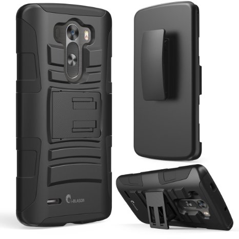 LG G3 Case, i-Blason Prime Series Dual Layer Holster Case with Kickstand and Locking Belt Swivel Clip for LG G3 (Black)