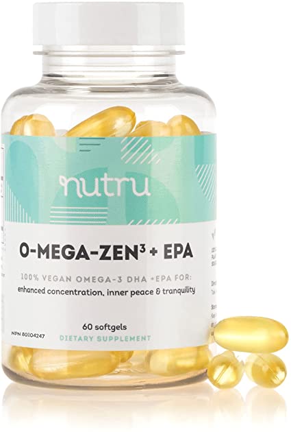 NuTru O-Mega-Zen3  EPA Vegan Omega 3 EPA & DHA Supplement - Algal Based Fish Oil Alternative - 450  mg Omega-3 Fatty Acids - Supplements for Brain, Joint, Skin, & Heart Health - 2 Month Supply