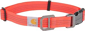 Carhartt Fully Adjustable Nylon Webbing Collars for Dogs, Reflective Stitching for Visibility, Coral Glow (Nylon Webbing), Large