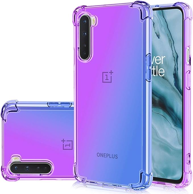 Jhxtech Oneplus Nord Case, Oneplus Nord 5G 2020 Phone Case, Clear Cute Gradient Phone Case Slim Anti Scratch Flexible TPU Cover Shockproof Protective Case for Oneplus Nord (Purple/blue)