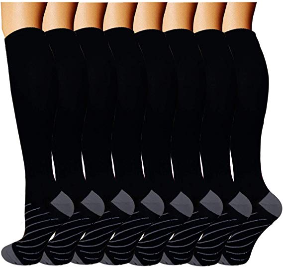 ACTINPUT Compression Socks (8 Pairs) for Women & Men 15-20mmHg - Best Medical,Nursing,Hiking,Recovery & Flight Socks