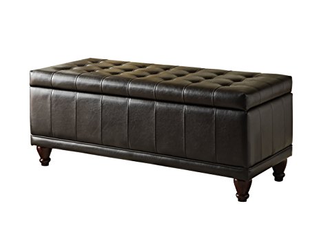 Homelegance 4730PU Lift Top Storage Bench with Tufted Accents, Dark Brown Faux Leather