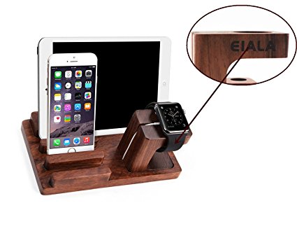 EIALA Bamboo Wood Charging Dock Holder and Charge Cradle Bracket for Apple Watch, Tablets, Apple Phones and Mp3 Devices- Padauk Wood
