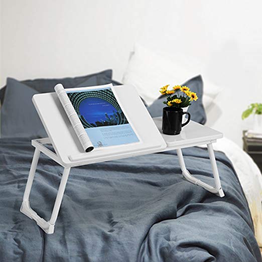 Laptop Table for Bed, HOMEMAKE Bed Tray Foldabe Laptop Stand Breakfast Tray for Sofa Couch (Full White)