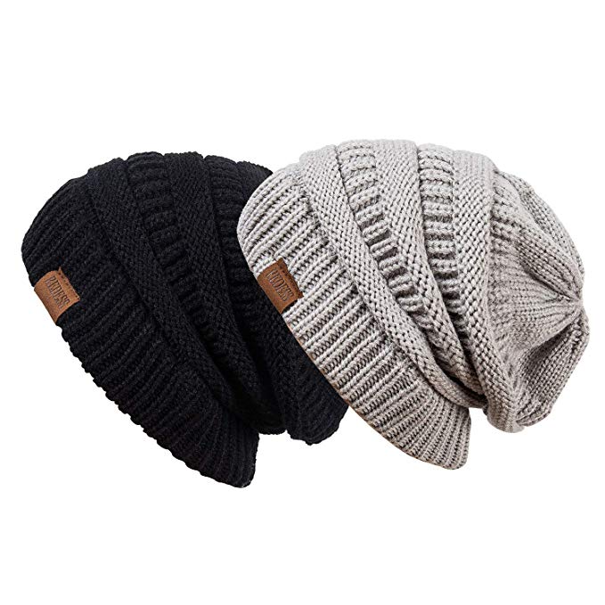 REDESS Slouchy Beanie Hat Men Women 2 Pack Winter Warm Chunky Soft Oversized Cable Knit Cap