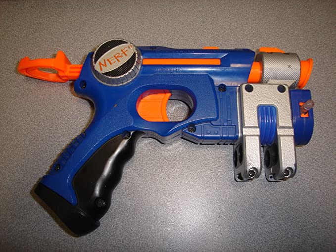 2003 Hasbro, Inc. Hasbro Nerf Laser Pointer Nerf Laser Tag Dart Gun Pull Back Dart Gun Item #C-086D (Violet Blue/Orange/Grey/Black Color)