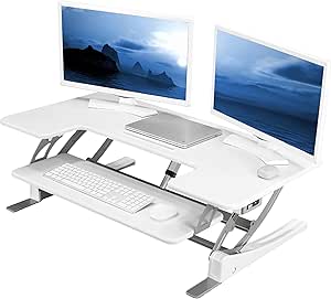 VIVO 42 inch Electric Height Adjustable Stand Up Desk Converter, VE Series, Sit to Stand Tabletop Dual Monitor Riser with USB Port, White, DESK-V000VLEW