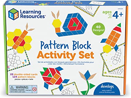 Learning Resources Pattern Block Activity Set, 20 Double-Sided Cards, Puzzles for Kids, Easter Gifts for Kids, Ages 4