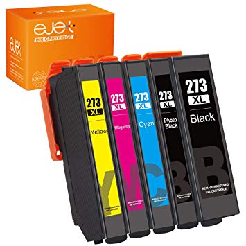 ejet Remanufactured Ink Cartridge Replacement for Epson 273XL 273 to use with XP-800 XP-810 XP-820 XP-600 XP-610 XP-620 XP-520 Printer (1 Black, 1 Photo Black， 1 Cyan, 1 Magenta, 1 Yellow) 5 Pack