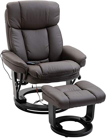 HOMCOM Massage Sofa Recliner Chair with Footrest, 10 Vibration Points, Faux Leather, Brown