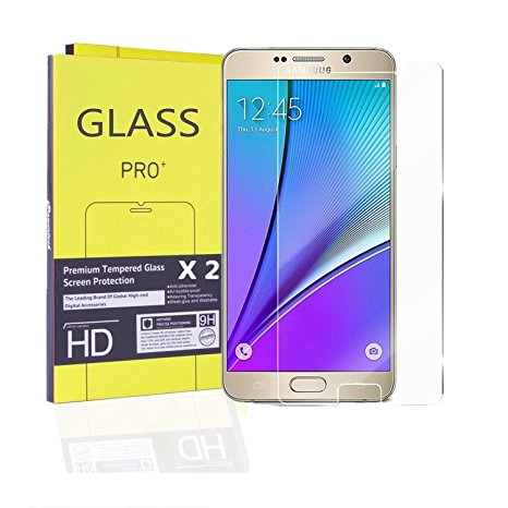 (2 pack) Galaxy Note 5 Screen Protector, iPowertech Samsung Galaxy Note 5 Tempered Glass Screen Protector (0.26mm Round Edge,9H Hardness) Ultra-Clearity, Anti-Scratch, Bubble-Free, Lifetime Warranty
