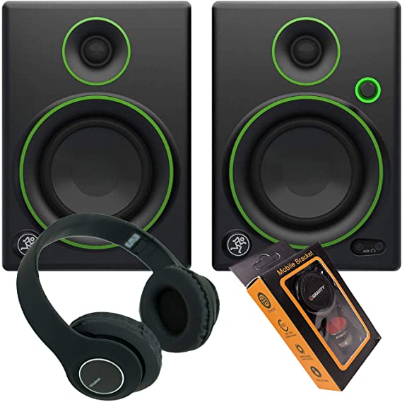 Mackie CR4 4" Creative Reference Multimedia Monitors-Pair with Bluetooth Headphone and Extra Bundle 914 M
