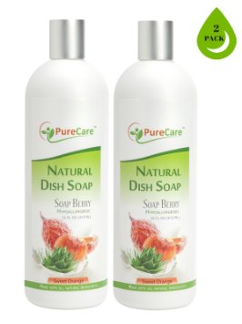 Pure Care 100 Natural Liquid Dish Soap- Hypoallergenic - SLS-FREE - Septic Safe - Made with Organic Soap Berry  Soap Nut Extract and Aloe Vera 2 pack