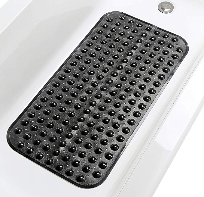 Tike Smart Non-Slip Bathtub Mat 31”x16” (for Smooth/Non-Textured Tubs Only) Safe, Clean, Anti-Bacterial, Machine-Washable, Superior Grip&Drainage, Vinyl Bath Mat, Opaque Black