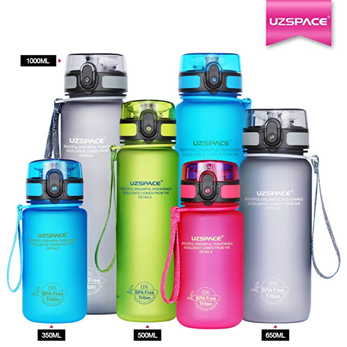 UZSPACE Sports Water Bottle 350ml-500ml-650ml-1000ml,No-Toxic, BPA free,Eco-Friendly Tritan and Reusable with Leak-proof Lid and One Click Open for Running, Gym, Yoga, Outdoors and Camping