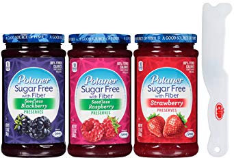 Polaner Sugar Free Preserves 13.5 Ounce Variety, Blackberry, Raspberry, Strawberry with By The Cup Spreader