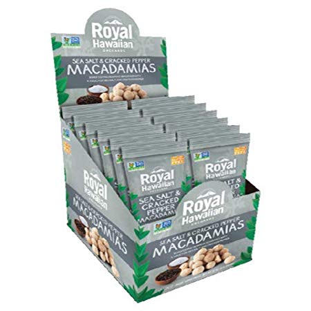Royal Hawaiian Roasted Macadamia Nuts-Snack Pack (Sea Salt & Cracked Pepper)-12 1-oz Packages-Low Carb, Keto Friendly Snack, and Great for Paleo Diet