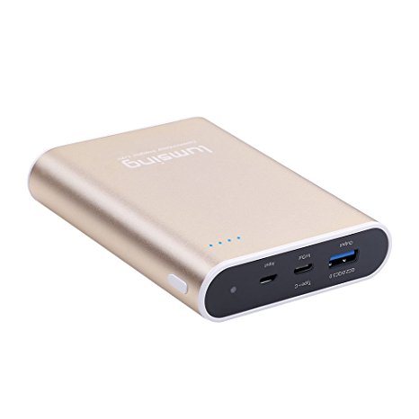 Type-C / USB-C Input & Output Lumsing QC 3.0 13400 mAh High-Capacity Power Bank Premium External Battery Portable Charger for Apple MacBook, iPhone, iPad, Samsung, Google and more (Golden)