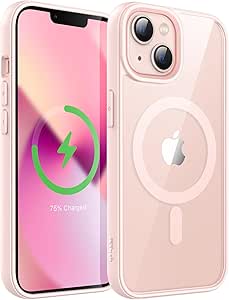 JETech Magnetic Case for iPhone 13 6.1-Inch Compatible with MagSafe, Shockproof Phone Bumper Cover, Solid Color Matte TPU Frame, Anti-Scratch Clear Back (Pink)