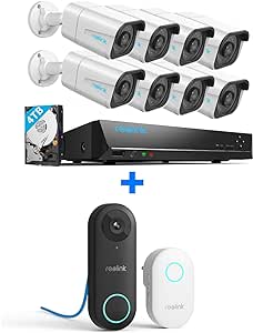 REOLINK 4K PoE Security Camera System,8pcs Person/Vehicle Detection IP Cameras, 16CH NVR with 4TB HDD, RLK16-800B8 PoE Kit Bundle with IP Video Doorbell Camera