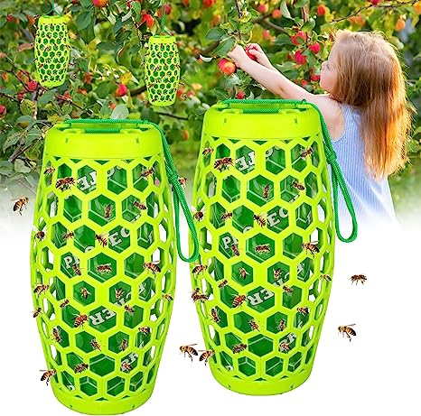 Wasp Traps Outdoor Hanging, Wasp Trap Bee Traps Catcher, Sticky Fly Traps Outdoor, Wasp Nest Decoy/Insect Trap,Carpenter Bees, Red Wasp & Paper Wasps-2 Pack 4 Sticky Wasp Spray(Green)