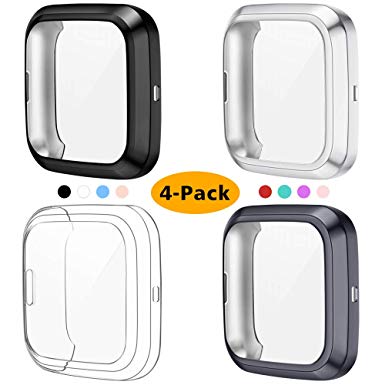 KIMILAR 4-Pack Screen Protector Case Compatible with Fitbit Versa 2, TPU Rugged All-Around Screen Protective Case Bumper Cover Saver Soft Plated Shell for Versa 2 Smartwatch