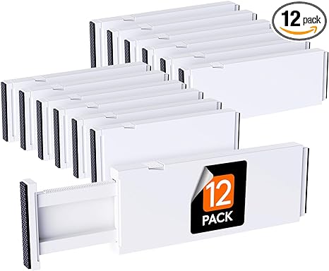 Lifewit 12 Pack Drawer Dividers Plastic 4" High, 11-17" Adjustable Drawer Organizers for Clothes, Expandable Dresser Separators in Bedroom/Bathroom/Kitchen/Office Organization and Storage