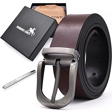 Men's Dress Belt Reversible Leather Belts for Men Stylish Brown&Black Buckle Width 1.31"