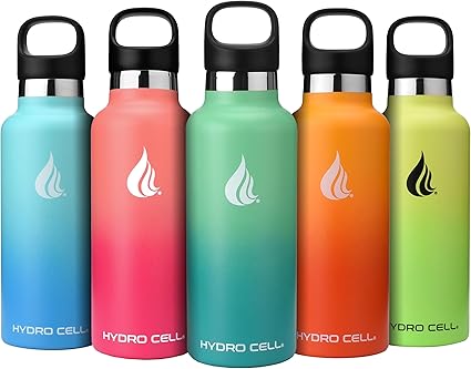 HYDRO CELL Stainless Steel Water Bottle with Straw & 2 Standard Mouth Lids (32oz 24oz 20oz 16oz) Keeps Liquids Hot or Cold w/Double Wall Vacuum Insulated Leak Proof Sport Design (Mint/Green 20oz)