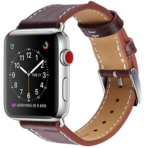 Marge Plus Apple Watch Band 42mm, Alligator Texture Leather Straps iWatch Band for Apple Watch Series 3 Series 2 Series 1 Sport Edition - Dark Brown