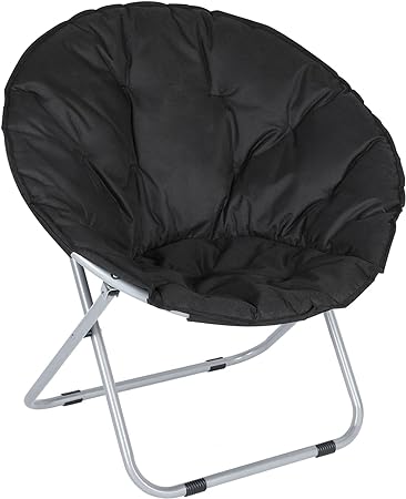 YSSOA Comfy Saucer Chair, Folding Chair, Soft Lounge Chair, Portable Moon Chair for Bedroom, Dorm Rooms, Apartments, Lounging, Garden and Courtyard, Black