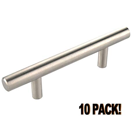 VCCUCINE Modern Euro Style 10 Pack Stainless Steel Kitchen Cabinet Door Hardware Bar Handle Pull, 3" Hole Centers and 5-3/8" Overall Length
