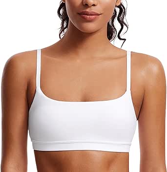 CRZ YOGA Womens Butterluxe Adjustable Spaghetti Strap Sports Bra - Scoop Neck Wireless Padded Bra Yoga Workout Crop Top