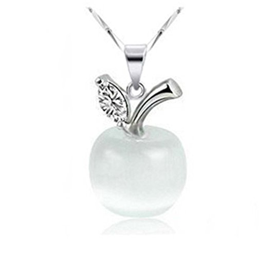 Julia&Joy Jewellery S925 Sterling Silver White Opal Cats Eye Apple Pendent Necklace for Women J001