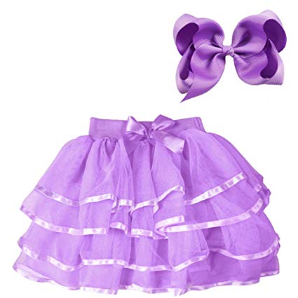 BGFKS 4 Layered Tulle Tutu Skirt for Girls with Hairbow or Birthday Sash,Girl Ballet Tutu Skirt