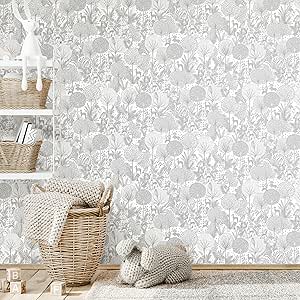 RoomMates RMK12076RL Gray and White Forest Friends Nursery Peel and Stick Wallpaper