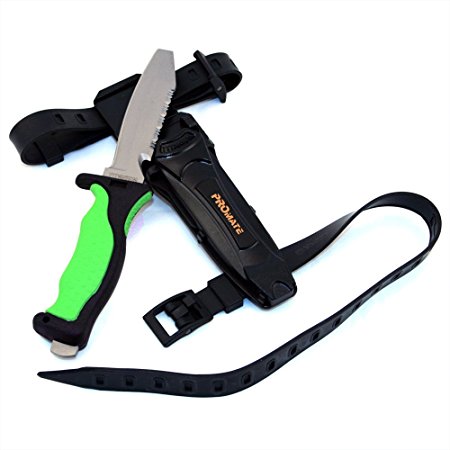 Promate Scuba Dive Snorkel Titanium Knife (4 3/8" Blade) with straps and sheath