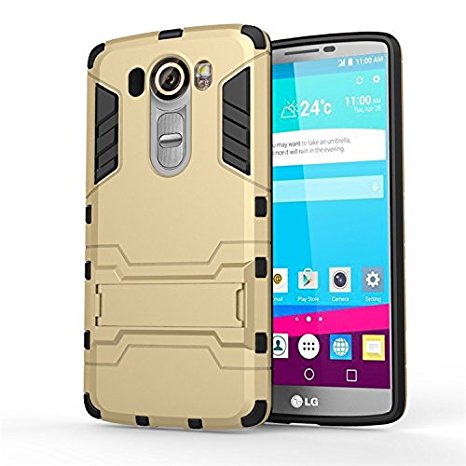 LG V10 Case, CASEPLAY [Shock Absorption] [Kickstand] Hybrid Dual Layer Armor Defender Protective Case Cover for LG V10 (Gold)