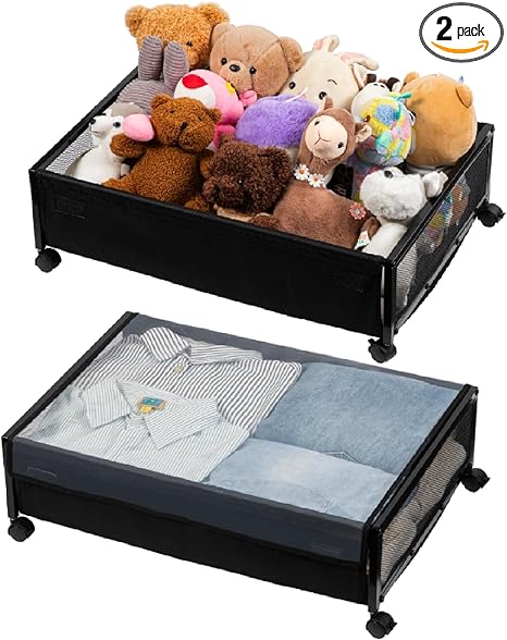 Oyydecor Under Bed Storage with Wheels, 2 Pack Under Bed Storage Containers with Lid, Bedroom Storage Organizer for Clothes, Shoes, Toys, Books, Blankets, Black, for Home and College Dorm