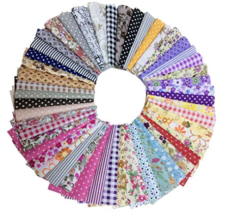longshine-us Premium Cotton Craft Fabric Bundle Squares Patchwork Lint DIY Sewing Scrapbooking Quilting Dot Pattern Artcraft (50pcs 4"x4" Printed Fabric)