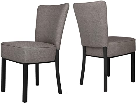 2 Set Kitchen Dining Room Chairs with Soft Cushion Modern Sturdy PU Leather Side Chairs with Metal Frame for Living Room Bedroom, Vinyl Gray