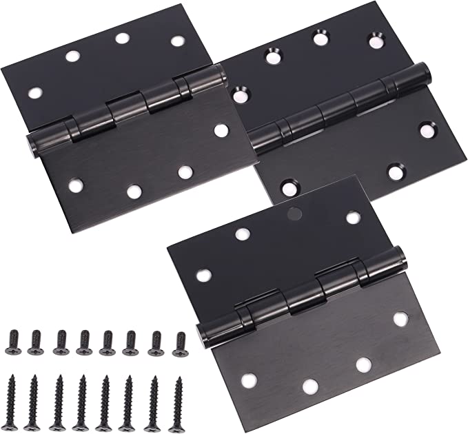 Black Heavy Duty Commercial Door Hinge with Silent Steel Plain Bearing, 4.5 inch X 4.5 inch, Thickness 3 mm Stainless Steel，Super Bearing Capacity（3 Pack）