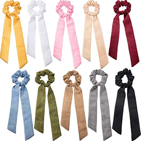 Tatuo 10 Pieces Bow Hair Tie Hair Scrunchies Elastic Hair Bow Hair Ropes Scrunchy Hair Accessories for Women Girls