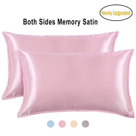 Memory Satin Pillowcases for Hair and Skin-Hypoallergenic,Wrinkle Free,Iron Free and Anti-snugging,Envelope Closure Easy to Disassemble and Wash-Resistant,Queen Size 20x30 inch Soft Pink - 2 Pack …