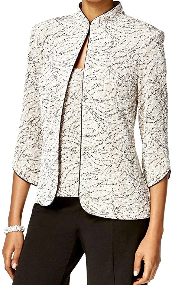 Alex Evenings Women's Mandarin Neck Twinset Tank Top and Jacket Petite Regular