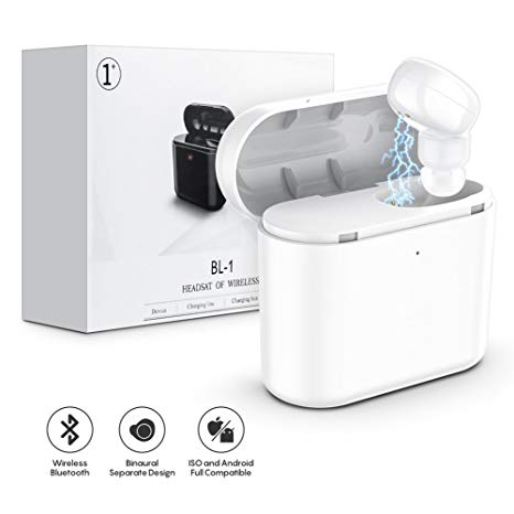 Bluetooth Headphone, Lstiaq Mini Wireless Sport Earbud 8 Hours Talking Time HD Microphone Bluetooth Headset with charging box (1 Piece) - White