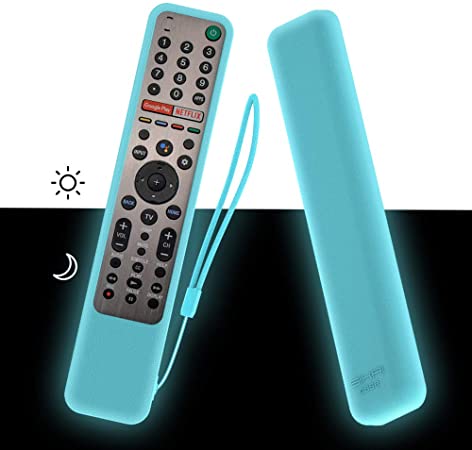 SIKAI Silicone Case for Sony RMF-TX600U RMF-TX500E Smart TV Remote Shockproof Protective Cover for Sony Voice Remote Skin-Friendly Anti-Dirt Anti-Slip Anti-Lost with Remote Loop (B-Glow Blue)