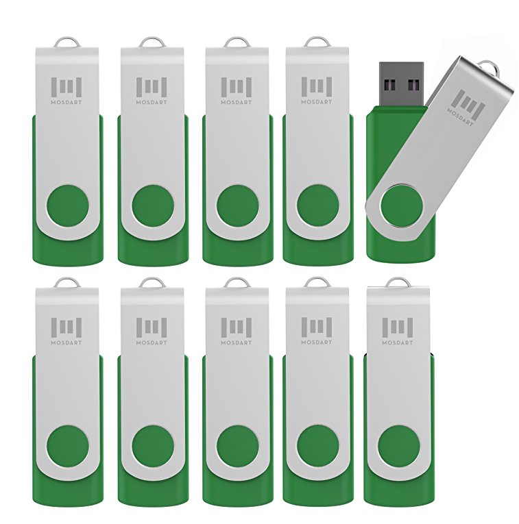 mosDART 16GB 10pack Bulk USB 2.0 Flash Drives Swivel Design Thumb Drives with Led Indicator,Green 10pcs
