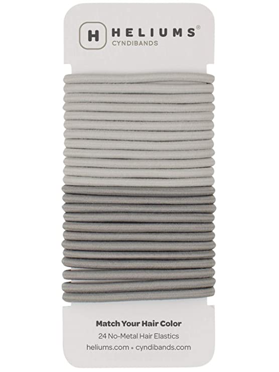 Cyndibands Hair Ties for Gray Hair Color Match No-Metal 4mm Elastic Hair Ties - 24 Count (Light Silver/Gray)