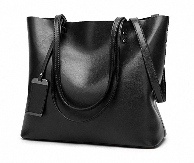 Womens Soft Leather Handbags Large Capacity Retro Vintage Top-Handle Casual Tote Shoulder Bags Black